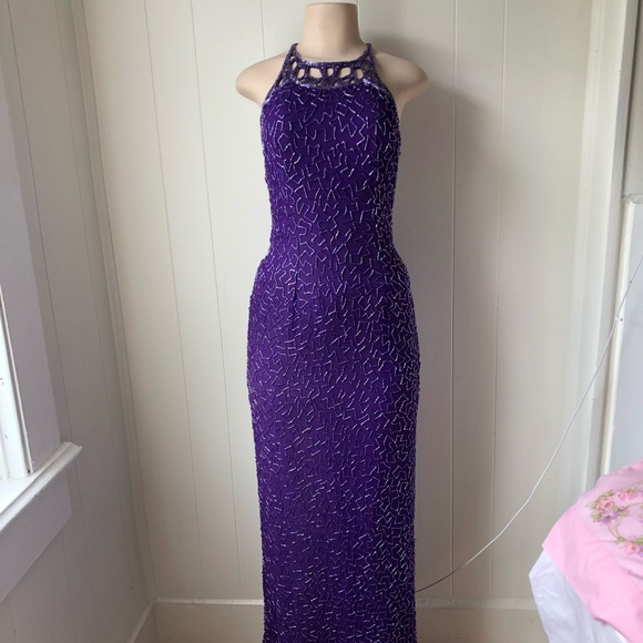 Vintage Purple Beaded Gown - Picture 1 of 10